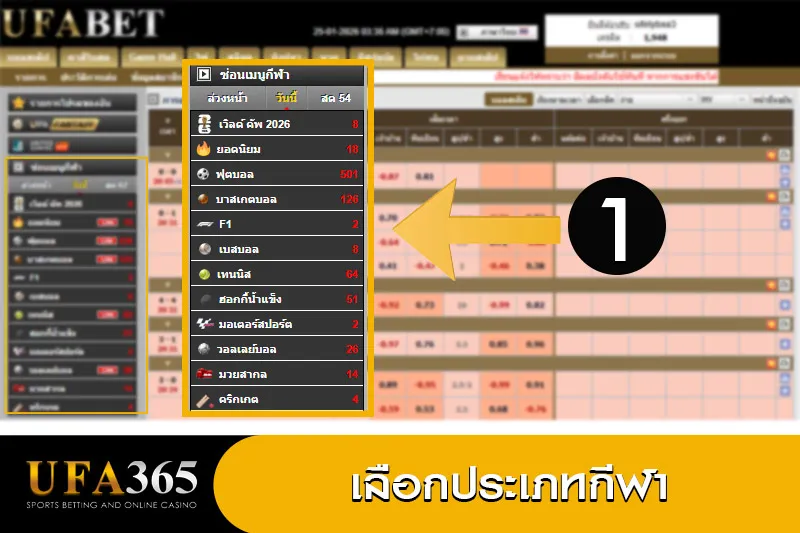 ขั้นตอนที่1 เลือกประเภทกีฬา